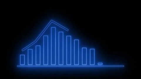 Neon-style glowing bar chart ascending then descending bars and a line tren.. Stock Footage 335115853