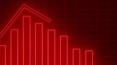 Neon-style glowing bar chart ascending then descending bars and a line tren.. Stock Footage 335115928
