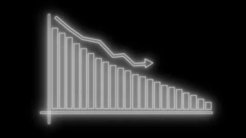 Neon-style glowing bar chart with descending bars and a descending line ani.. Stock-Footage 335488230