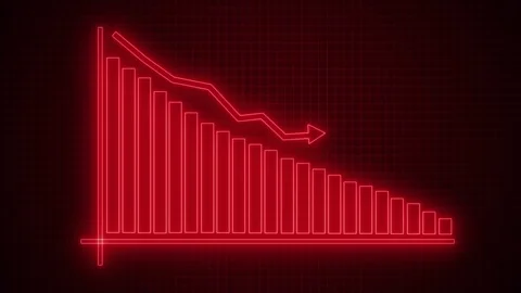Neon-style glowing bar chart with descending bars and a descending line ani.. Stock Footage 335488237