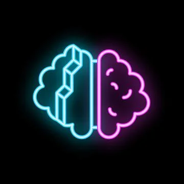 Neon style glowing brain combining human and artificial intelligence Stock Illustration