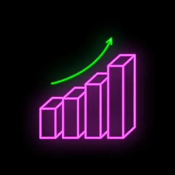 Neon style graph showing growing business success with upward arrow Stock Illustration