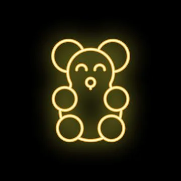 Neon style gummy bear candy showing love with kissing lips on black backgroun Illustrazione stock