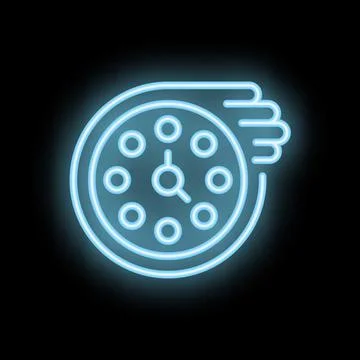 Neon style hand holding clock showing fast time concept icon Stock Illustration
