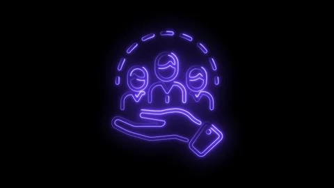 Neon style hand holding group of people for teamwork concept on black background Stock Footage 330772310