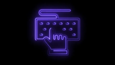 Neon style hand touching keyboard icon animation on dark background Stock Footage 322977518