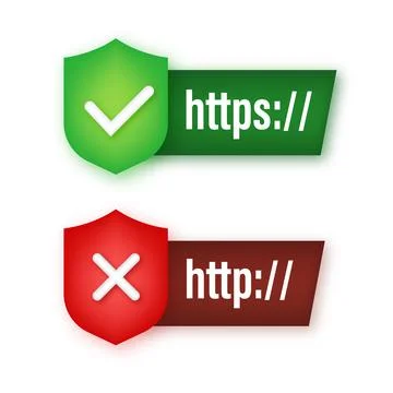 Neon style http and https protocols on shield, on dark background. Vector stock Illustration
