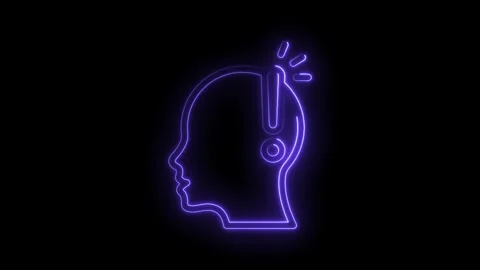 Neon style human head outline with exclamation mark illustrating idea generation Stock Footage 330776974