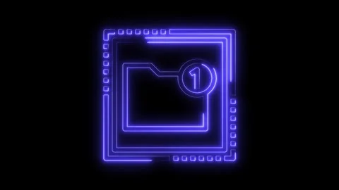 Neon style icon animation of folder with notification,futuristic data technology Stock Footage 322974003