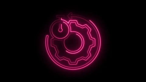 Neon style icon animation of a gear and clock representing time management .. Stock Footage 346005884