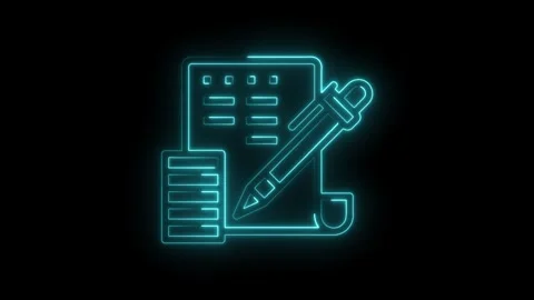 Neon style icon animation of a notepad and pen on black background Stock Footage 322976418