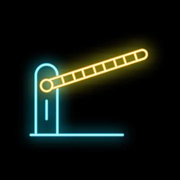 Neon style icon of automatic barrier gate closing Illustrazione stock