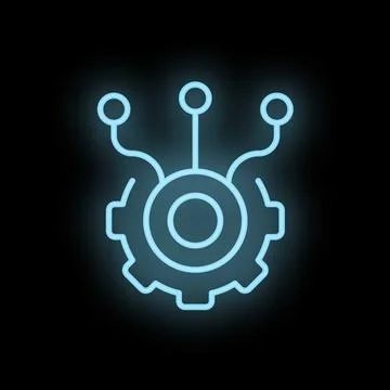 Neon style icon of automation process with three inputs Illustrazione stock