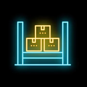 Neon style icon of boxes on warehouse rack for delivery and logistics Illustration