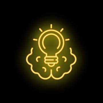 Neon style icon of brain with light bulb shining for idea generation Stock Illustration