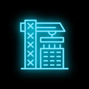 Neon style icon of building under construction with crane Stock Illustration