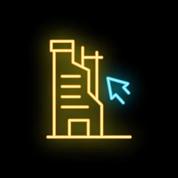 Neon style icon of building under construction with mouse cursor Stock Illustration