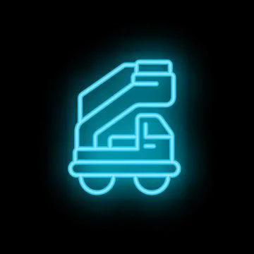 Neon style icon of a cherry picker truck on black background Stock Illustration