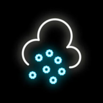 Neon style icon of cloud making snowing on black background Stock Illustration