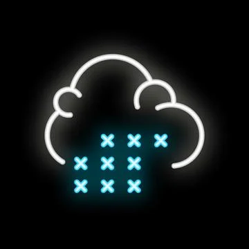 Neon style icon of a cloud making snowing on black background Stock Illustration