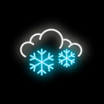 Neon style icon of cloud producing snowflakes symbolizing winter weather Stock Illustration