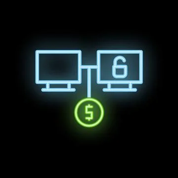 Neon style icon of computer network paying for security Illustrazione stock