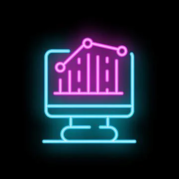 Neon style icon of computer screen displaying growing chart Illustrazione stock