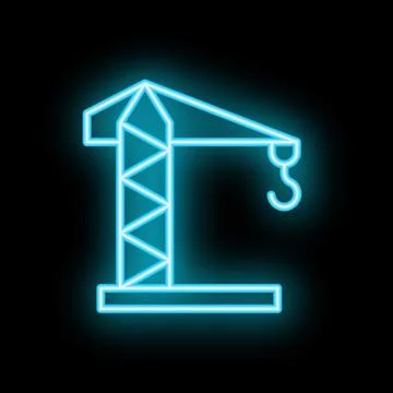 Neon style icon of construction crane lifting heavy cargo Ilustración de archivo