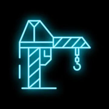 Neon style icon of construction crane lifting heavy cargo Ilustración de archivo