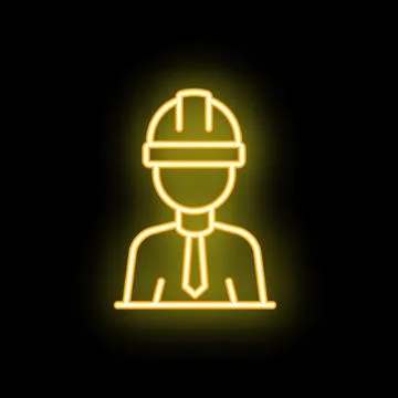 Neon style icon of a construction manager wearing a hard hat and tie Stock Illustration