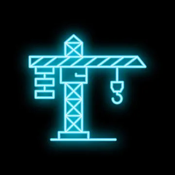 Neon style icon of construction tower crane building industrial powerhouse Ilustración de archivo