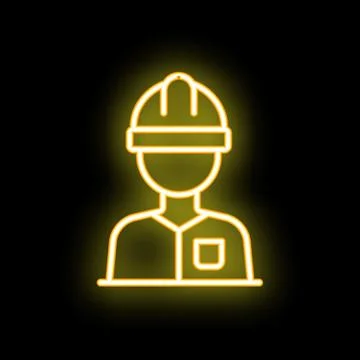 Neon style icon of a construction worker wearing a hard hat Stock Illustration