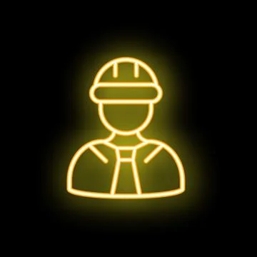 Neon style icon of a construction worker wearing a hard hat Stock Illustration