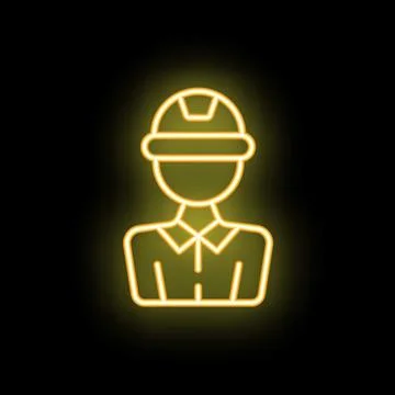 Neon style icon of a construction worker wearing a hard hat Stock Illustration