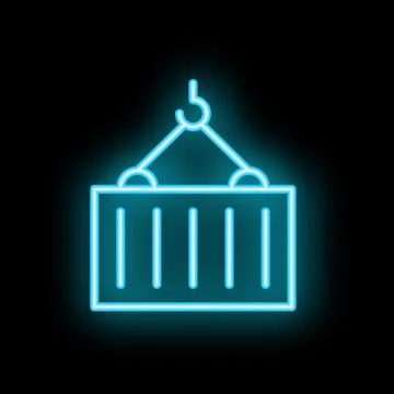Neon style icon of crane lifting cargo container Stock Illustration