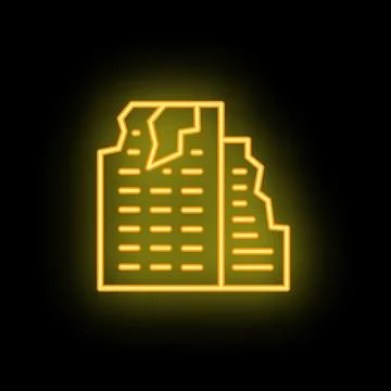 Neon style icon of damaged building after earthquake Ilustración de archivo