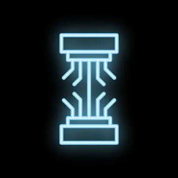 Neon style icon of a data transfer system glowing on black background Stock Illustration