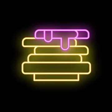 Neon style icon of delicious stack of pancakes with syrup drizzled on top Stock Illustration