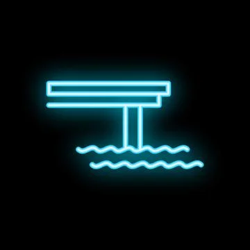 Neon style icon of diving board over water waves Stock Illustration