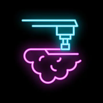 Neon style icon of a drilling machine being used on a rock イラスト素材