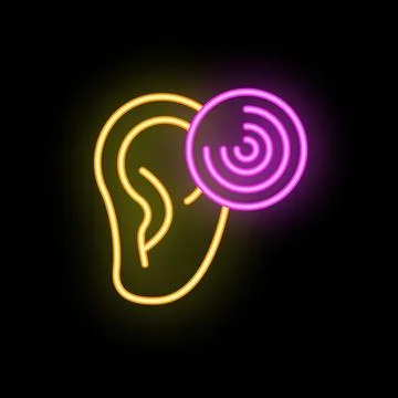 Neon style icon of ear hearing soundwave frequency vibrations Stock Illustration