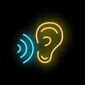 Neon style icon of ear receiving sound waves Stock Illustration