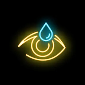 Neon style icon of eye receiving eye drop treatment Stock Illustration