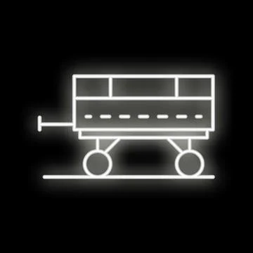 Neon style icon of a flatbed trailer glowing on black background Stock Illustration