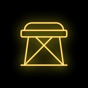 Neon style icon of a folding stool glowing on black background Stock Illustration