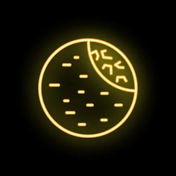 Neon style icon of half moon showing craters on its surface Stock Illustration