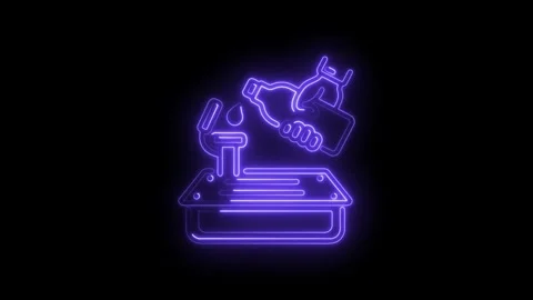Neon style icon of hand pouring from bottle into a container isolated on black Stock Footage 322995332