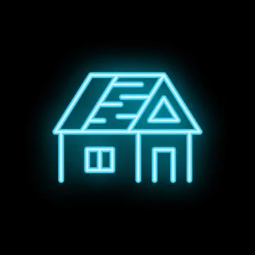 Neon style icon of house being built with roof under construction Stock Illustration