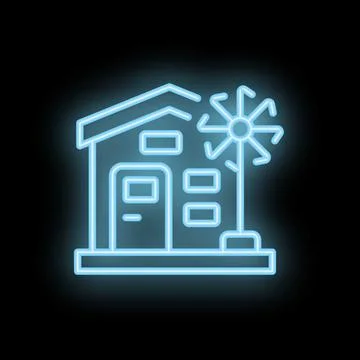Neon style icon of house using renewable energy source Ilustración de archivo