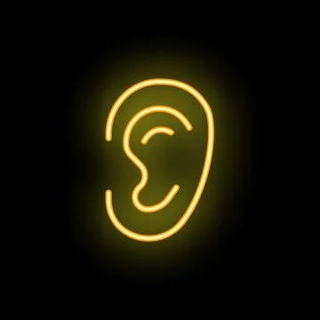 Neon style icon of human ear glowing on dark background Stock Illustration